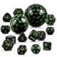 15 pcs Polyhedron Dice Set-Black Opaque with Green Numbers