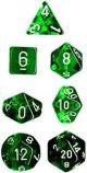 Translucent Green w/ White Polyhedral 7 Dice Set