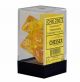 Translucent Polyhedral Yellow with white numbers 7-Dice Set