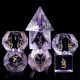 Purple Glass with Gold Numbers Poly Dice Set (7)