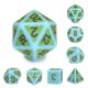 Turquoise Antiqued with Black Numbers Polyhedral (7) Dice Set