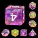 Magenta Glitter Yellow with White Numbers Polyhedral Dice Set (7)