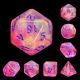 Cheshire Glitter Pink/Purple with Purple Numbers Polyhedral Dice Set (7)
