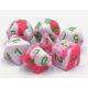 Blended Pink/White with Green Numbers Polyhedral 7 Dice Set