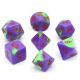 Blended Purple/Green with Red Polyhedral 7 Dice Set