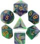 Blended Green/Purple with Gold Polyhedral 7 Dice Set
