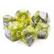 Blended Transluscent Green/Silver with White Polyhedral 7 Dice Set
