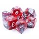 Blended Transluscent Red/Silver with White Polyhedral 7 Dice Set