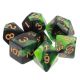 (7) Polyhedral Blend Black Green with Gold Numbers Lakebed Dice Set