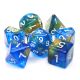Tranparent Blend Starry Night Blue Gold Polyhedral Dice Set (7)