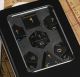Metal: Polyhedral Black with Rainbow Stripe Numbers Dice Set (7)