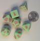 Green Elves with Red Metallic numbers Polyhedral 7 Dice Set