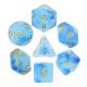 Glitter Blue Clear Swirl with Gold Polyhedral 7 Dice Set