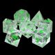 16mm Clear Quartz Green Numbers Poly Dice Set