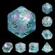 Luminous Cyberspace Glitter Silver with Green Polyhedral 7 Dice Set