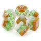 Layer Kiwi Fruit Gold Green White with Silver Numbers Polyhedral 7 Dice Set