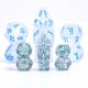 Translucent Polyhedral Mini Blue GLITTER with White Numbers7-Die Set