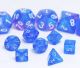 Translucent Polyhedral Mini Blue GLITTER with Silver Numbers7-Die Set