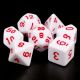 Opaque White with Red Numbers Polyhedral 7 Dice Set