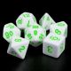 Opaque White with Green Numbers Polyhedral 7 Dice Set