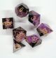 Sharp Edge Polyhedral Dice Set Black Purple Foil Gold Numbers (7) Blossom Night