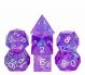 Sharp Edge Polyhedral Dice Set Glitter Purple Diamond with Silver Numbers (7)