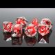 Red Skull Flame Clear with White Polyhedral 7 Dice Set