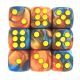 12mm D6 Orange Blue Swirl with Yellow Pips (36)