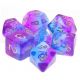 Transparent Twilight Sky with Silver Numbers Polyhedral 7 Dice Set