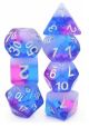 Transparent Layer Blue Purple White with Silver Numbers Poly hedral Dice Set (7)