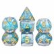 Polyhedral Dice Set (7) Frost Steel Translucent Teal Blend Steel Gold Numbers