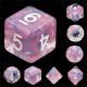 Transparent Swirl Pink Blue Clear with White Numbers Polyhedral (7) Dice Set