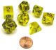 Translucent Polyhedral Yellow with Black Numbers 7-Die Set