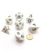 OPAQUE  JUMBO POLYHEDRAL WHITE WITH BLACK NUMBERS DICE SET (7)