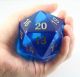 55mm d20 Transparent Sapphire Blue with Gold Numbers Countdown Die