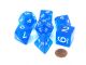TRANSPARENT BLUE WITH WHITE NUMBERS JUMBO POLYHEDRAL DICE SET (7)