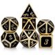 Gold Frame and Numbers Black Metal Polyhedral Dice Set (7)