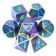 Rainbow Frame and Numbers Lavender Metal Polyhedral Dice Set (7)
