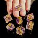 Sharp Edge Polyhedral One Ring Dice Set Tranparent Purple Swirl Gold Numbers (7)