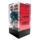 Gemini® 16mm d6 Teal-White/red Dice Block™ (12 dice)