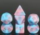 Blended Pink Blue White Cotton Candy with Silver numbers Polyhedral 7 Dice Set