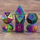 16mm Flame Torched Rainbow Metal with Black Numbers Polyhedral Dice Set (7)