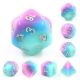Layered Pink Blue Purple Fey Bloom with Silver numbers Polyhedral 7 Dice Set