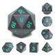 Sharp Edge Polyhedral Dice Set Black with Teal Numbers(7)