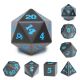 Sharp Edge Polyhedral Dice Set Black with Blue Numbers(7)