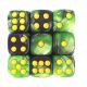 12mm D6 Grass Green Black Swirl with Yellow Pips (36)