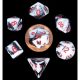 Mini Polyhedral Dice Set: Marble with Red numbers (7)