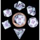 Mini Polyhedral Dice Set: Marble with Purple Numbers (7)