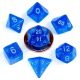 10mm Mini Stardust Acrylic Poly Dice Set: Blue w/ Silver Numbers (7)